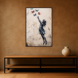 Wings of Wonder van Wandkraft op canvas in wenge baklijst, in een stoere loft.
