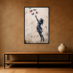 Wings of Wonder van Wandkraft op canvas in zwarte baklijst, in een stoere loft.