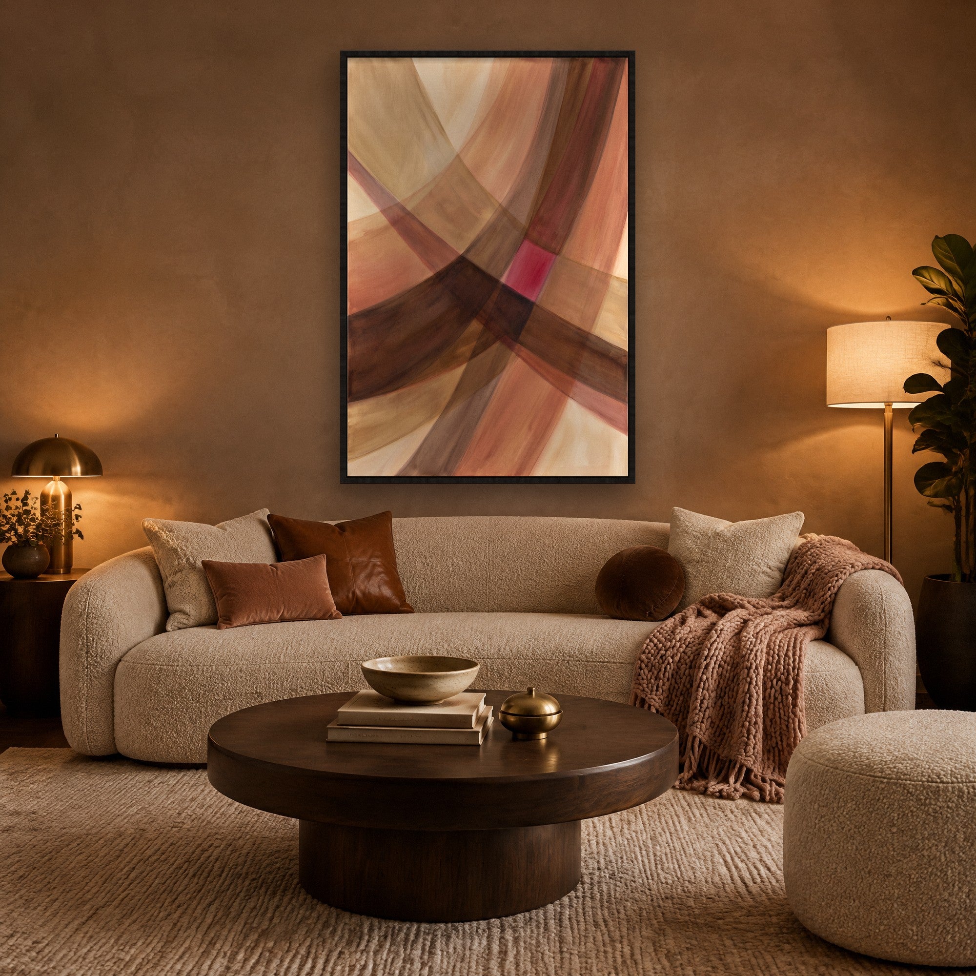 Woven Light sfeerbeeld met zwarte baklijst in een warme woonkamer